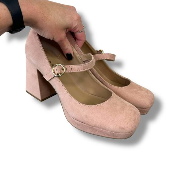 Sun + Stone NIB Vaneciaa Rose Mary Jane Platform Strap Square Heel Pumps Size 8 - Picture 1 of 10
